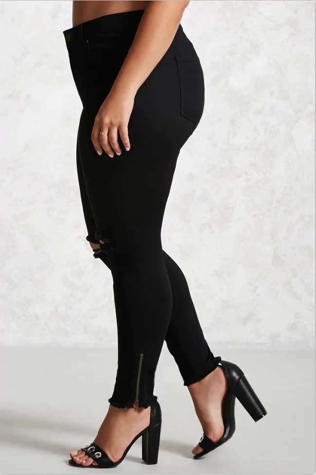 QMGOOD 2018 новый черный Рваные джинсы женская обувь, Большие размеры Повседневное стрейч обтягивающие джинсы Высокая талия узкие штаны