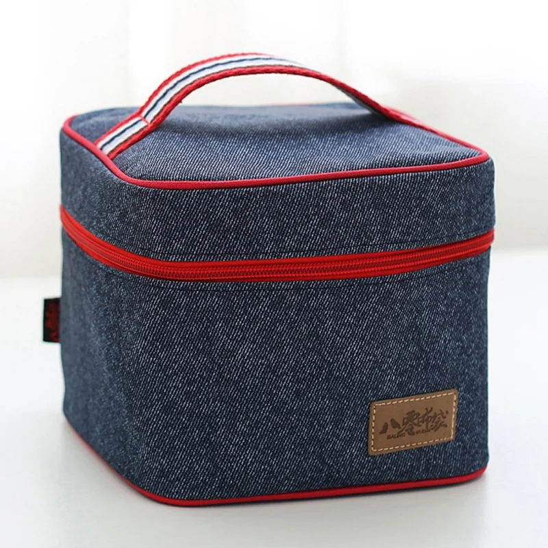 

Denim Women Thermo Lunch Bag Durable Warm Lunch Tote Portable Grocery Snack Picnic Lunchbox Cooler Insulated Thermal Lunch Case