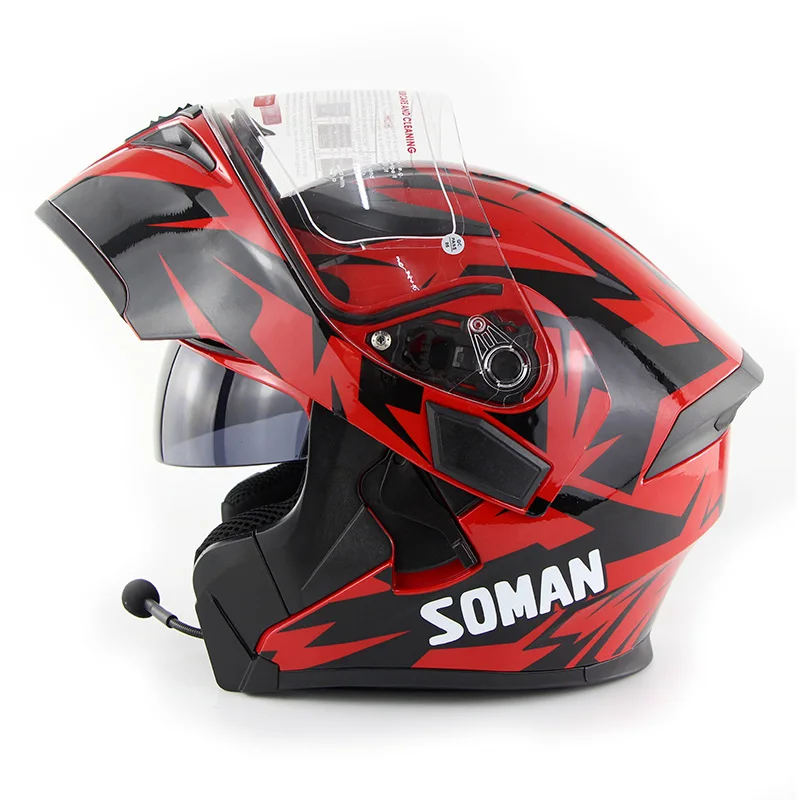 Soman 955 Встроенный смарт Bluetooth мотоциклетный шлем Skyeye дизайн BT capacetes гарнитура двойные линзы модель K5 - Цвет: Red L1M