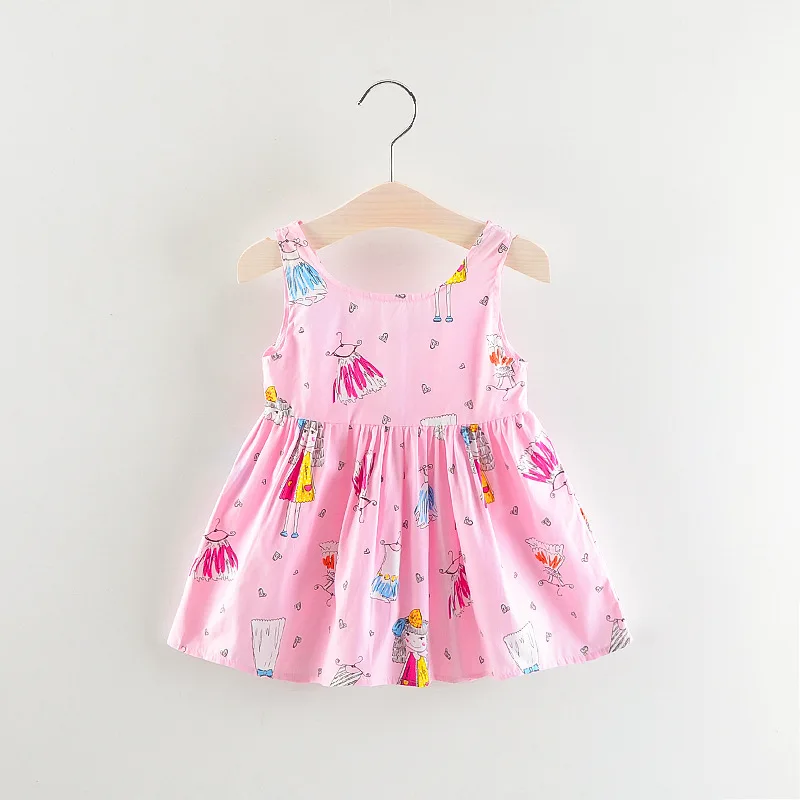 

2019 new girls print cotton silk small bow summer Korean princess dress
