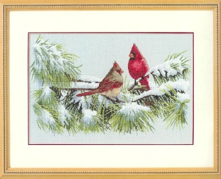 CS-1579 Cross Stitch Kit Winter Cardinals Red Bird Birds dim 35178.jpg