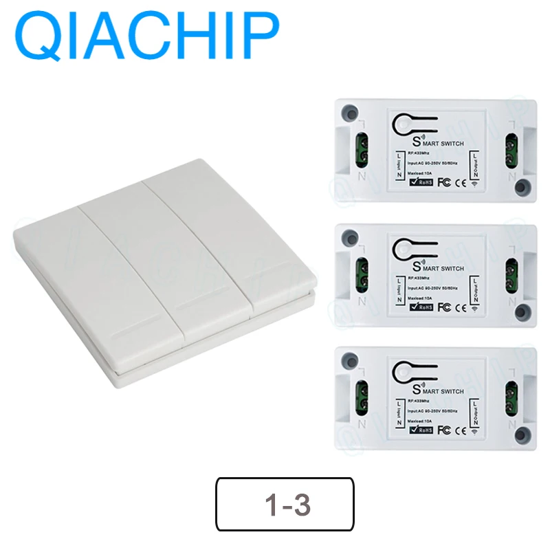

QIACHIP 433Mhz Wireless Remote Control Switch AC 110V 220V RF Receiver Lamp Light LED Switches Corridor Room Wall Panel Switch