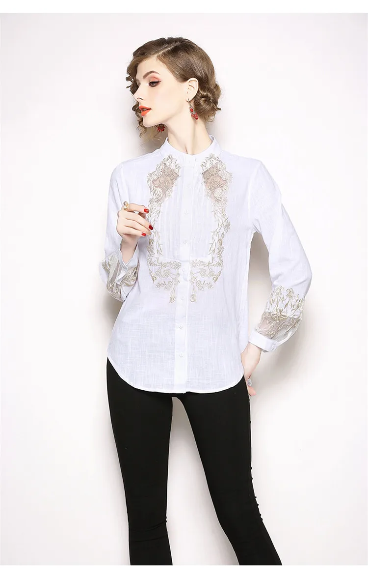 TESSCARA, женская элегантная офисная блузка с вышивкой, рубашка, Женский винтажный дизайнерский хлопковый топ, кимоно, сорочка, Женские топы и блузки