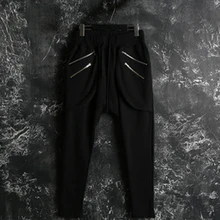 Мужской Повседневное Штаны Корейский узкие брюки личность тенденция на молнии модные штаны провисание джинсы Для мужчин плюс Размеры шаровары Штаны 44