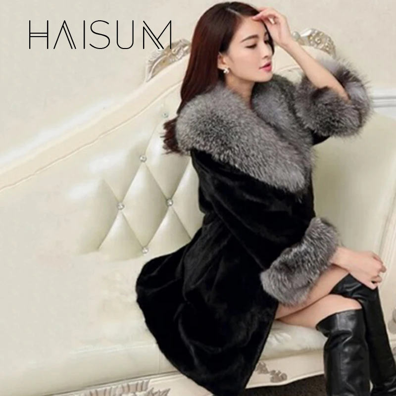 Women's Faux Fur Coat Winter Warm Black Fox Fur Long Paragraph Large Fur Collar Young Ladies 2018 New Comfort Brand Luxur Nv014 Women's Faux Fur Coat Winter Warm Black Fox Fur Long Paragraph Large Fur Collar Young Ladies 2018 New Comfort Brand Luxur Nv014