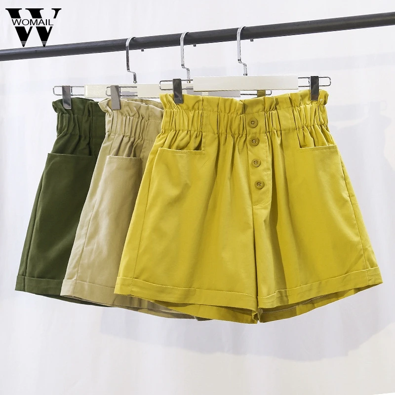 

Womail Shorts Women's Short Fashion Elasticated High Waist Breasted Shorts Cotton Loose Thin Wide Leg Short 2019 May29