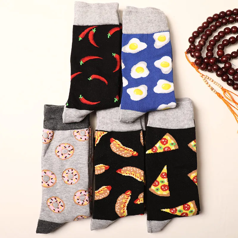 

Happy Socks Art men/women crew cotton socks Harajuku Hip Hop Funny Pizza Egg Hot Dog Street Pattern print designer Unisex