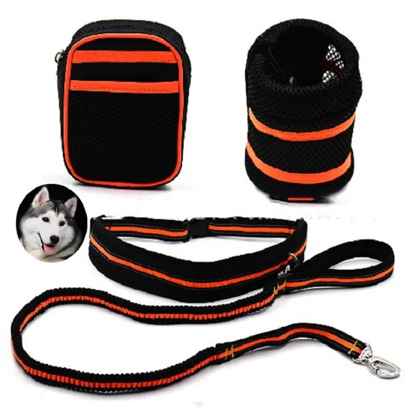 

Dog leash running jogging sport hand free Waist Belt Pet reflective traction rope Dog run traction bag set Double head dog lead