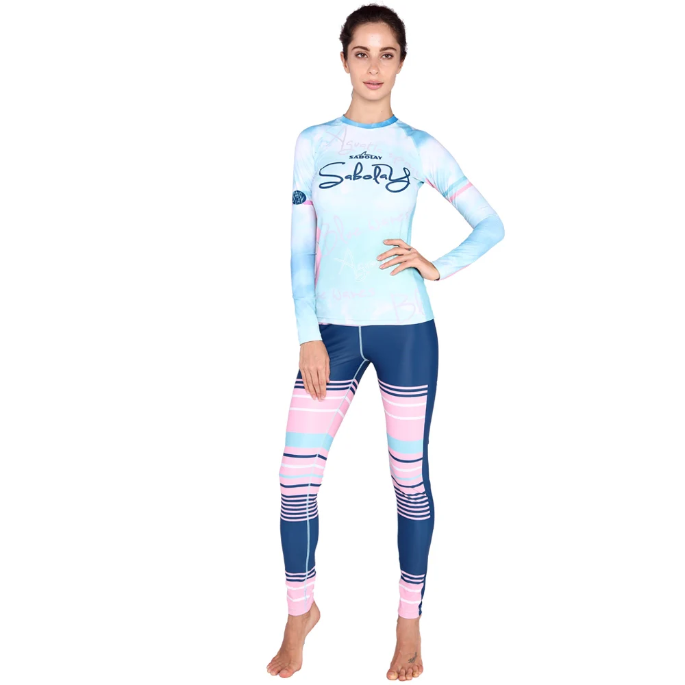 

SABOLAY Women Lycra Tight Long Sleeve Surf Diving Suit Rashguards Swimsuit Rash Guard Sunscreen Swimming Shirt Trousers