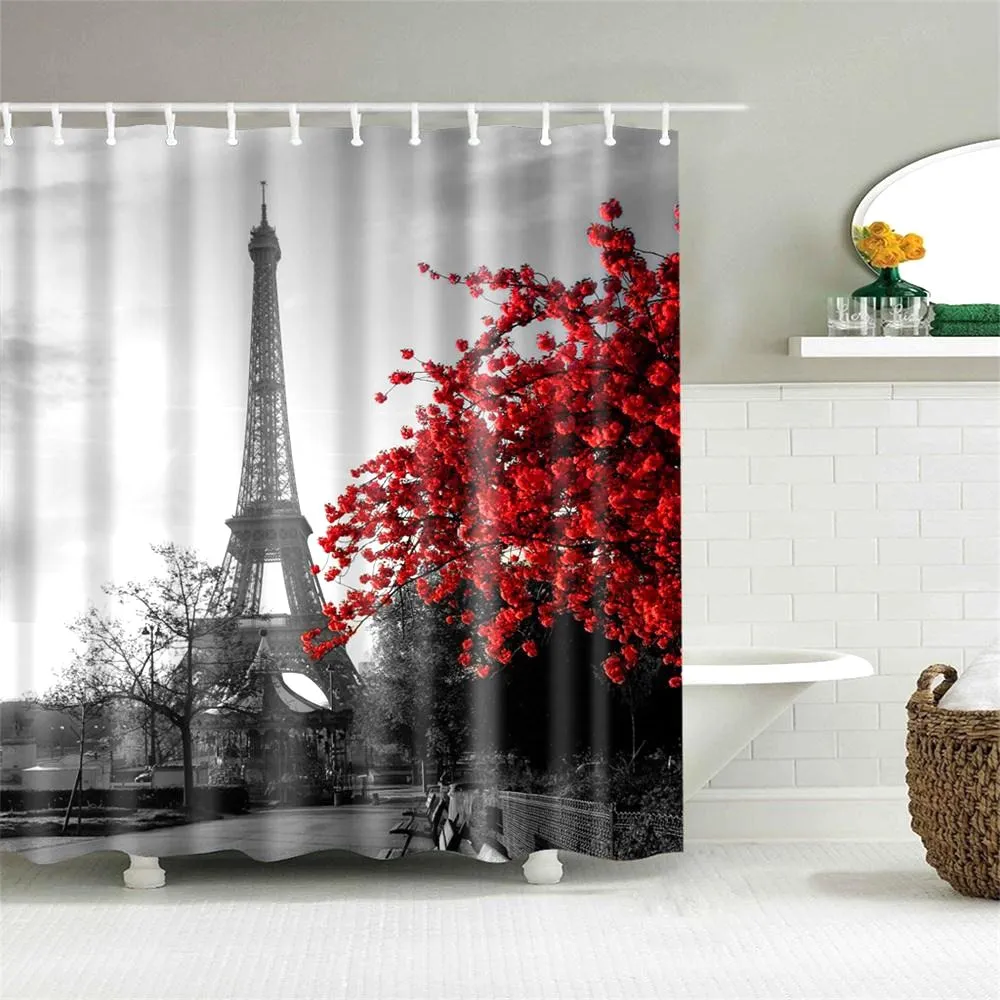 

Dafield Bathroom Accessories Shower Curtain Vintage Paris Tower Butterfly Design Retro Home Decoration Polyester With Hooks