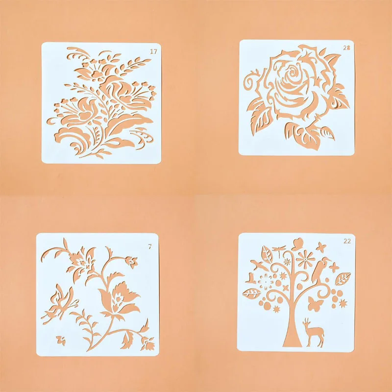 

4pc Bullet Journal Openwork Flower Templates Spray Pattern Stencil For DIY Scrapbooking Stencil For Painting Decoration Reusable