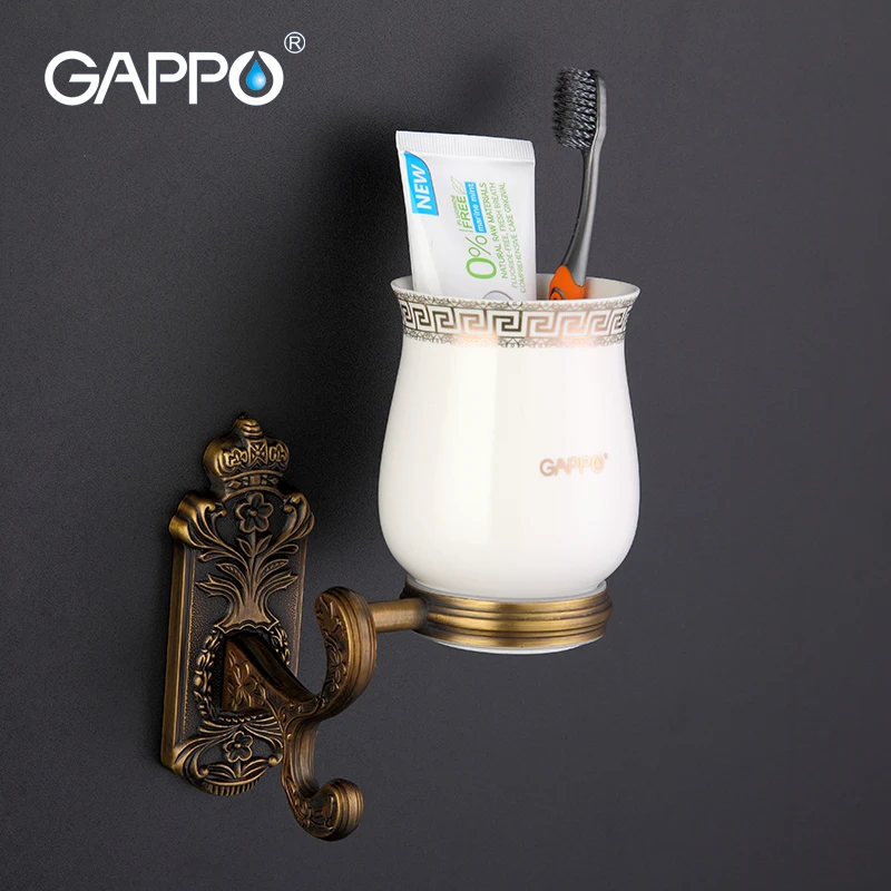 

GAPPO 1 set High quality Zinc alloy cup holder Cetamic cups Wall-mount Bathroom Accessories Single Tumbler HolderG3606