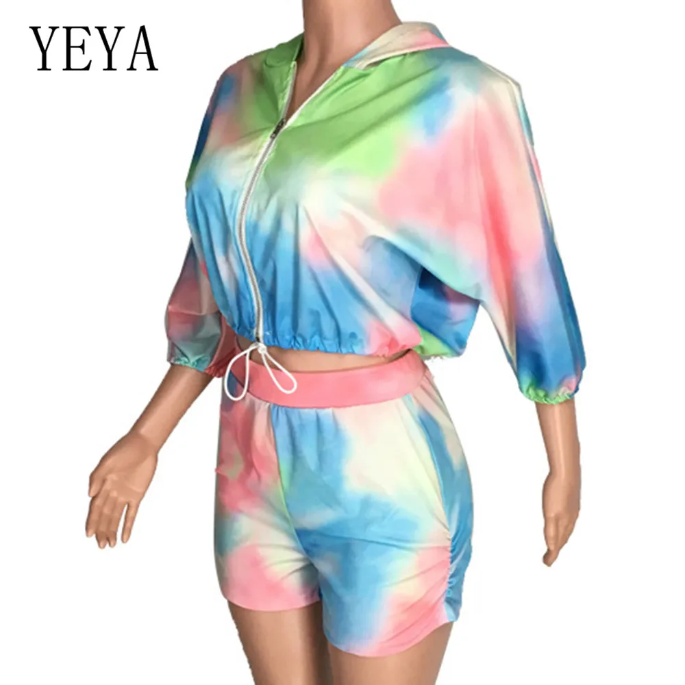 YEYA Elegant Gradient Tie Dyed 2 Pieces Sets Hooded Zipper Top+slim Pants Women Vintage Sport Jumpsuits Autumn Casual Playsuits YEYA Elegant Gradient Tie Dyed 2 Pieces Sets Hooded Zipper Top+slim Pants Women Vintage Sport Jumpsuits Autumn Casual Playsuits