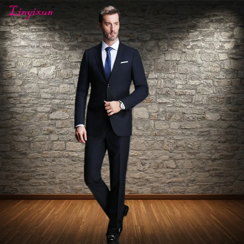 Linyixun Elegant Black Custom Made Busines Suit Slim Fit for Men Groom ...