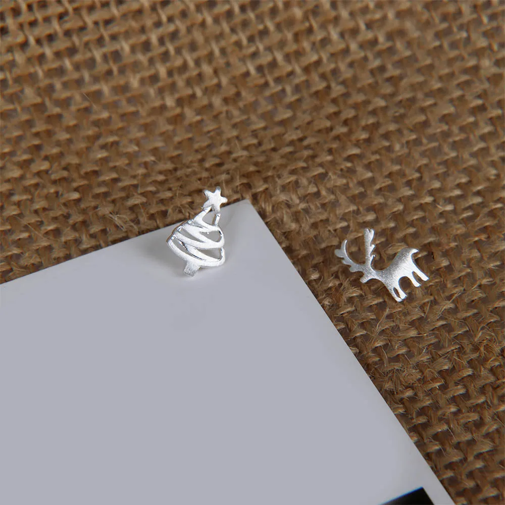 

New Lovely Silver Color Christmas Tree Asymmetric Stud Earrings Female Girl Fashion Earrings Jewelry Gift