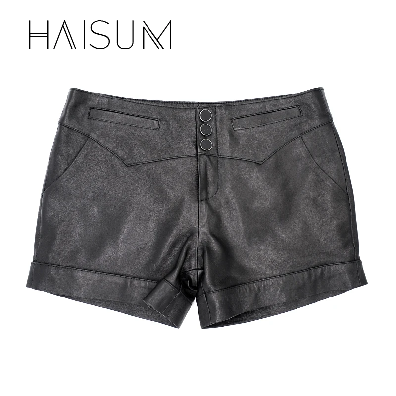 

Short Jeans Real Haisum Lederhosen Female New Spring/summer 2018 Skinny All-match Outside Waist Fat Mm Sheepskin Shorts Le019