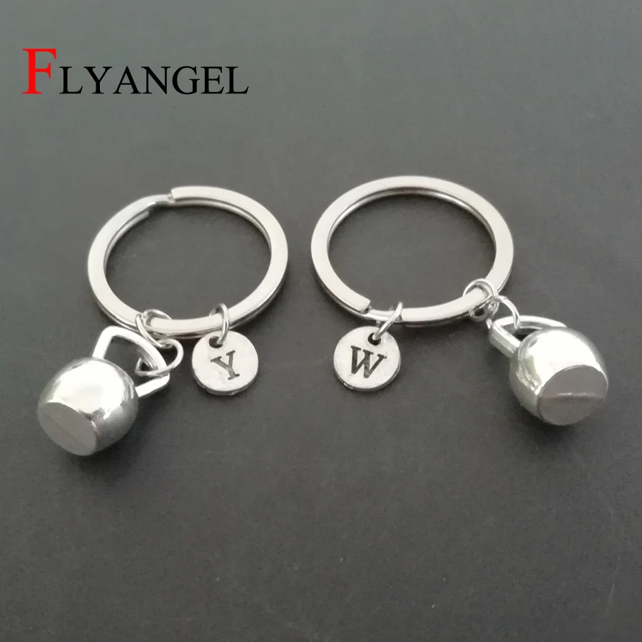 

Custom A-Z Initial Letter Kettlebell Charm Keyring Keychain Workout Gym Motivation Keyfob Fitness Crossfit Jewelry Bag Pendant
