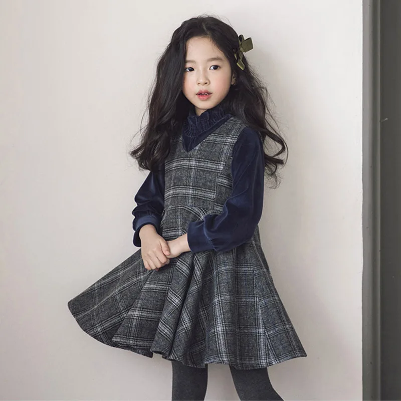 

2018 New Girls Suits Velvet Shirts and Vest Dress Kids Dress Autumn and Winter Children Two Pieces Set Toddler Clothes Set,#3525