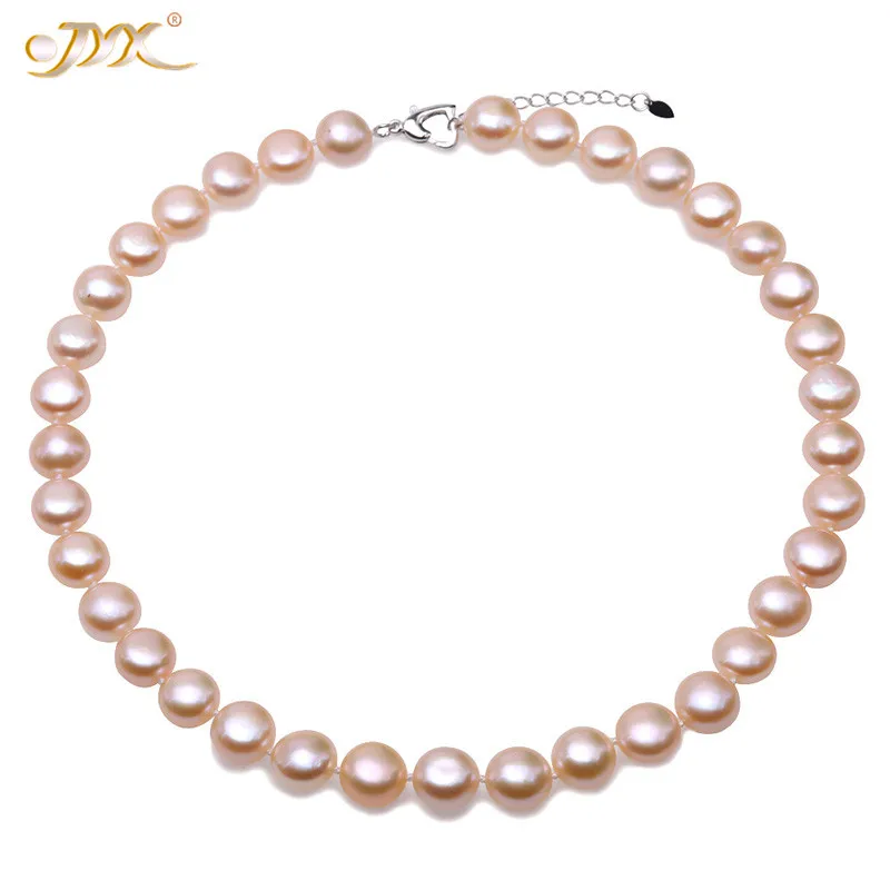 JYX 2019 жемчуг натуральный жемчуг ожерелье розовый высокий блеск 11,5 мм, плоские круглые культивированное пресноводное ожерелье 17"