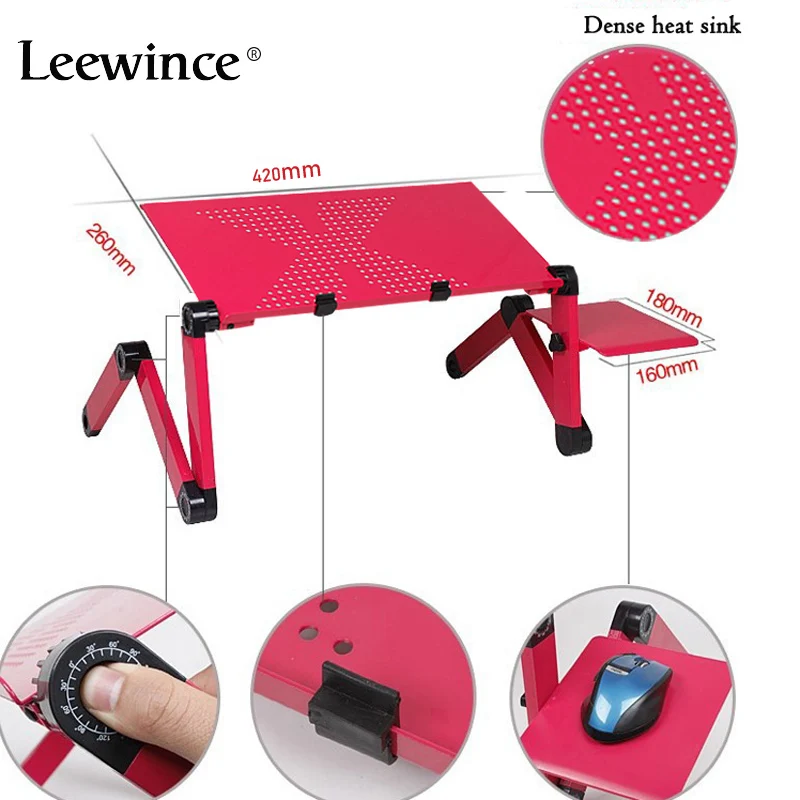 Leewince складной компьютерный стол, портативный ноутбук ПК с подносом, регулируемый ноутбук стол вентиляционная подставка кровать