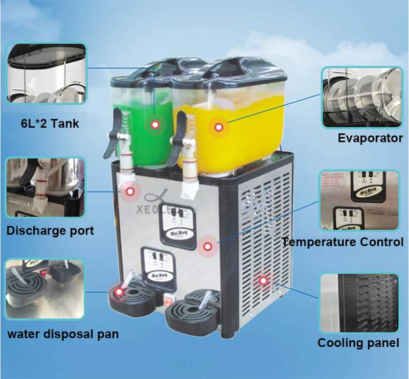 XEOLEO двойной бак слякоть машина 6L * 2 коммерческих таяния снега 880 Вт холодной питьевой Диспенсер 220 В/230 В Мороженое maker