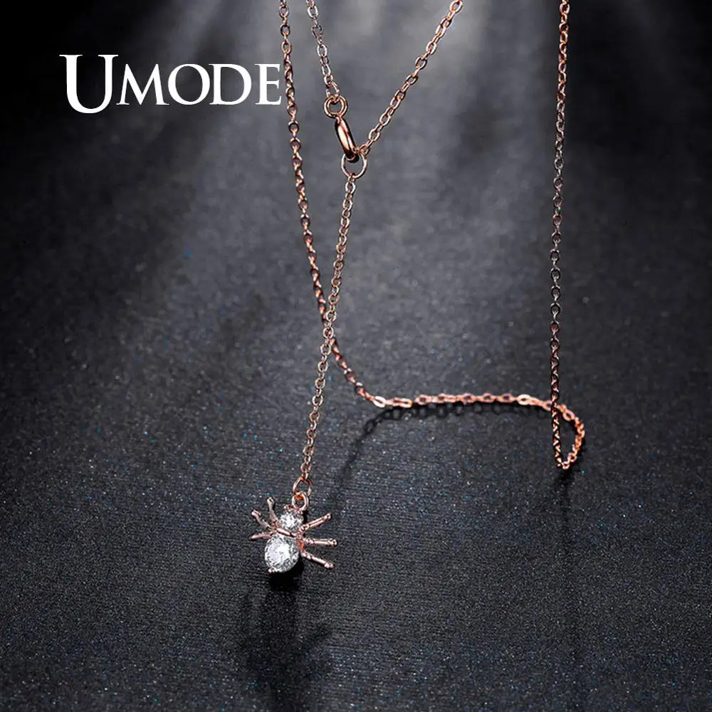 UMODE, длинная цепочка с подвеской в виде паука, ожерелья для женщин, розовое золото, кубический цирконий, ожерелья, модные ювелирные изделия, вечерние, подарки, UN0227