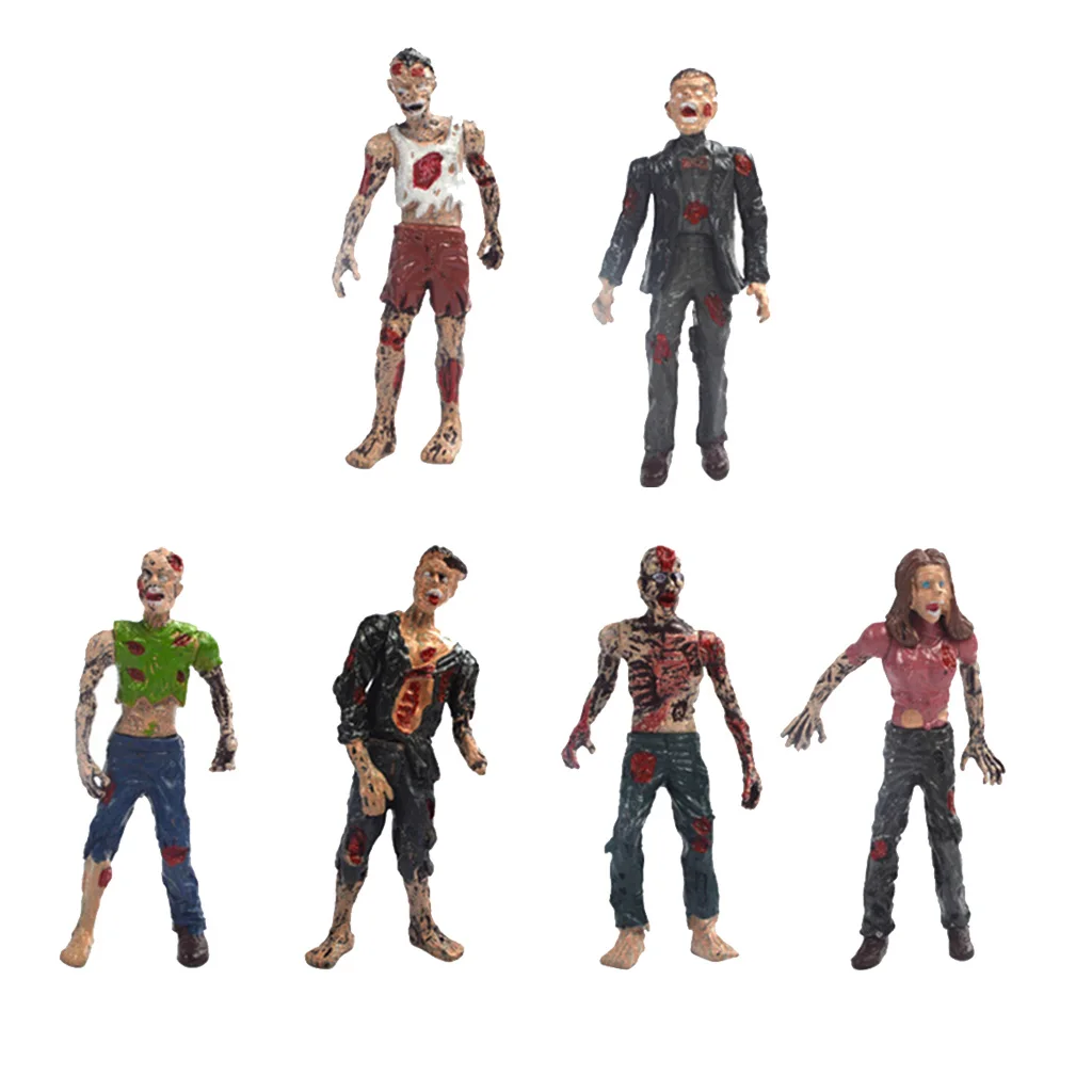 6pcs Zombie Figure Hand Paint Dead People Figurines Set for Achitectural Diorama Supplies, Halloween Decorations