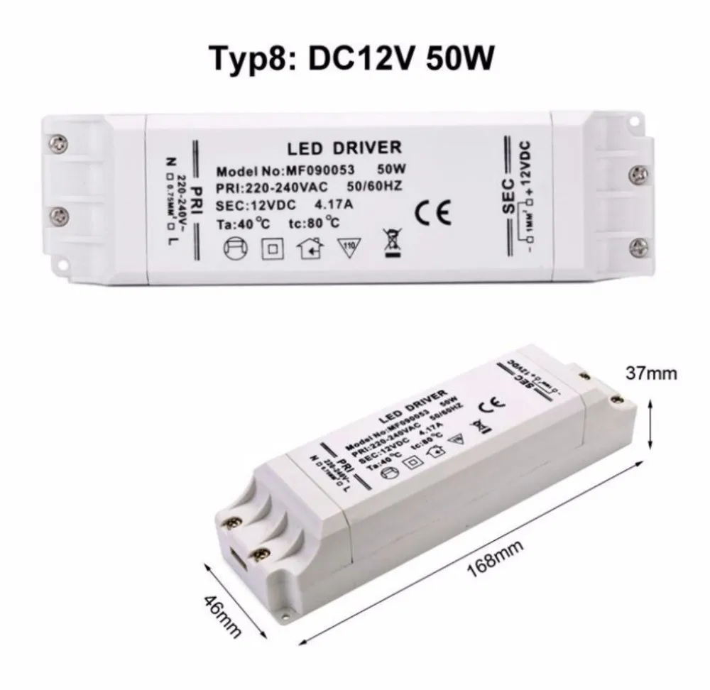 Светодиодный драйвер, светодиодный трансформатор, адаптер 12В постоянного тока, выход 6 Вт 12 Вт 18 Вт 30 Вт 50 Вт, пластиковая крышка 220 В до 12 В для светодиодной ленты mr11 mr16 12 В постоянного тока