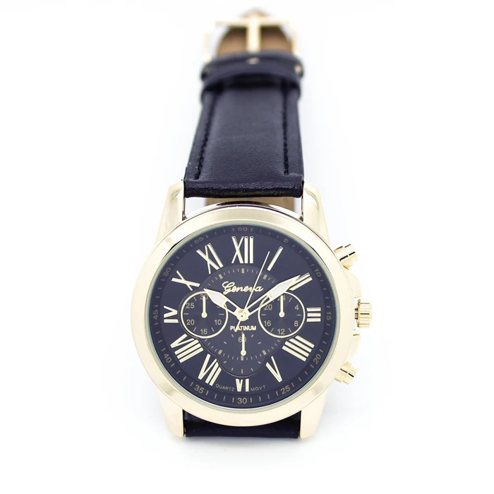 

2016 Women wrist watches Geneva Roman Numerals Faux Leather Analog Quartz Black reloj mujer kol saati Good-looking JUN 20