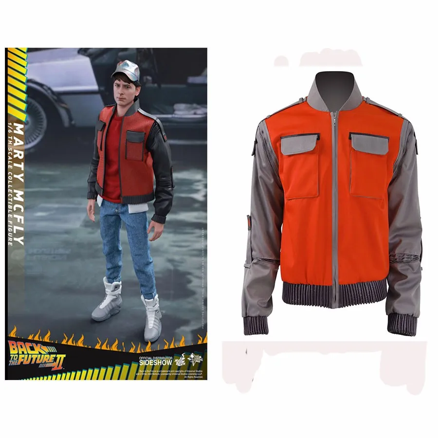 Back To Future Marty Mcfly Jacket Cosplay Costume Man Coat New Casual Outwear Halloween Suit with Pocket