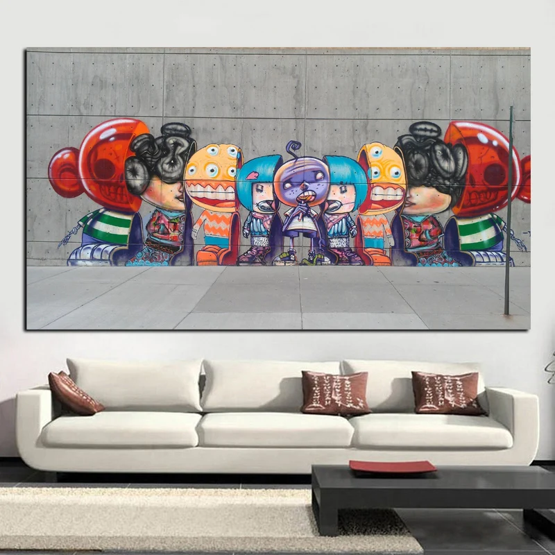 Graffiti Banksy Canvas Painting Street Pop Art Utopia Painting 3D Cartoon Figure HD Prints Wall Picture for Living Room Cuadros (4)