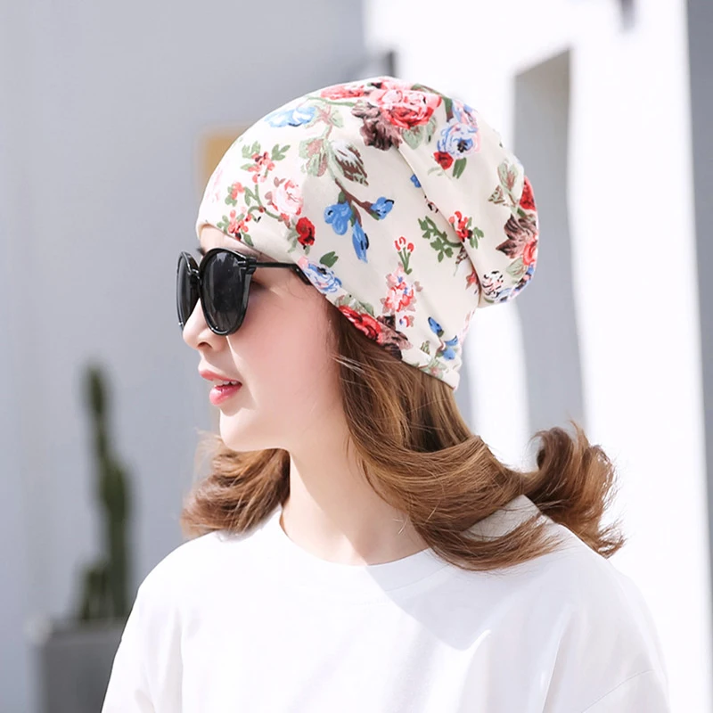 100% хлопок дамы цветок Облегающее с принтом шляпа многофункциональные головные
