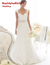 BacklakeGirls Sexy Satin Mermaid Wedding Dresses 2017 V-neck Crystal Beaded With Sashes Lace Bride Gown Custom Made