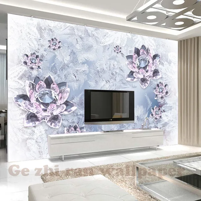 Custom Mural Wallpaper Stereoscopic Crystal Clear Lotus Custom Mural Wallpaper Stereoscopic Crystal Clear Lotus Perhiasan Ruang Tamu R Tidur Tv Sofa