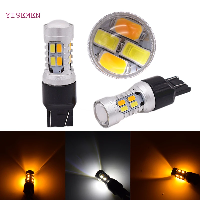 

2pcs T20 7443 LED Hot sale White amber auto led drl light dual color Turn Signal Light switchback 20smd 5630