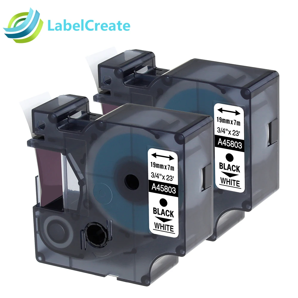 

2 Packs Compatible for DYMO D1 Label Tape 45803 19mm*7m Black on White for Dymo D1 Label Printer Dymo Label Maker White Ribbons