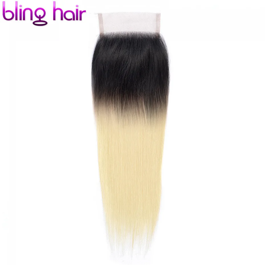 Bling hair#613 блонд Remy человеческие волосы Закрытие 4*4 бразильские прямые волосы Кружева Закрытие свободный/средний/три части 1b/613 8-22 дюйма