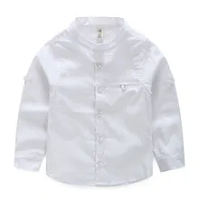 Рубашка для маленьких мальчиков; тканая хлопковая рубашка с длинными рукавами; LS151202A; однотонная белая