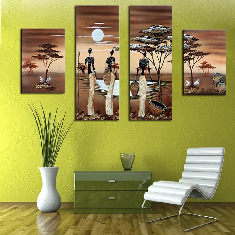 4pcs-Abstract-African-Landscape-Oil-Painting-Handpainted-African-Women-Wall-Pictures-for-Living-room-Canvas-Art (2)