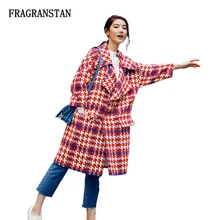 Женское осенне-зимнее Новое модное шерстяное пальто высокого качества, Красные Теплые двубортные куртки с отложным воротником LY66