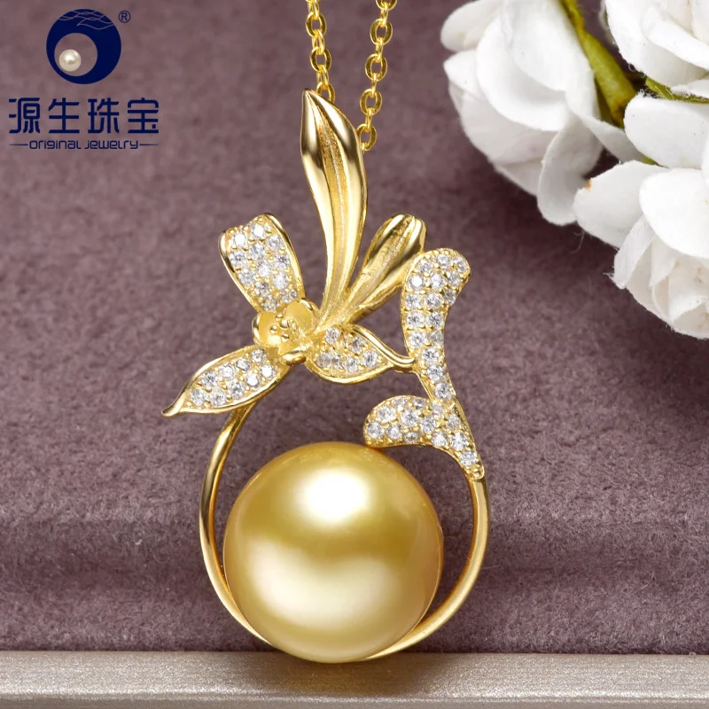 

[YS] 925 Sterling Silver Big Size 12-13mm Elegant Natural Cultured South Sea Pearl Pendant For Women Fine Jewelry