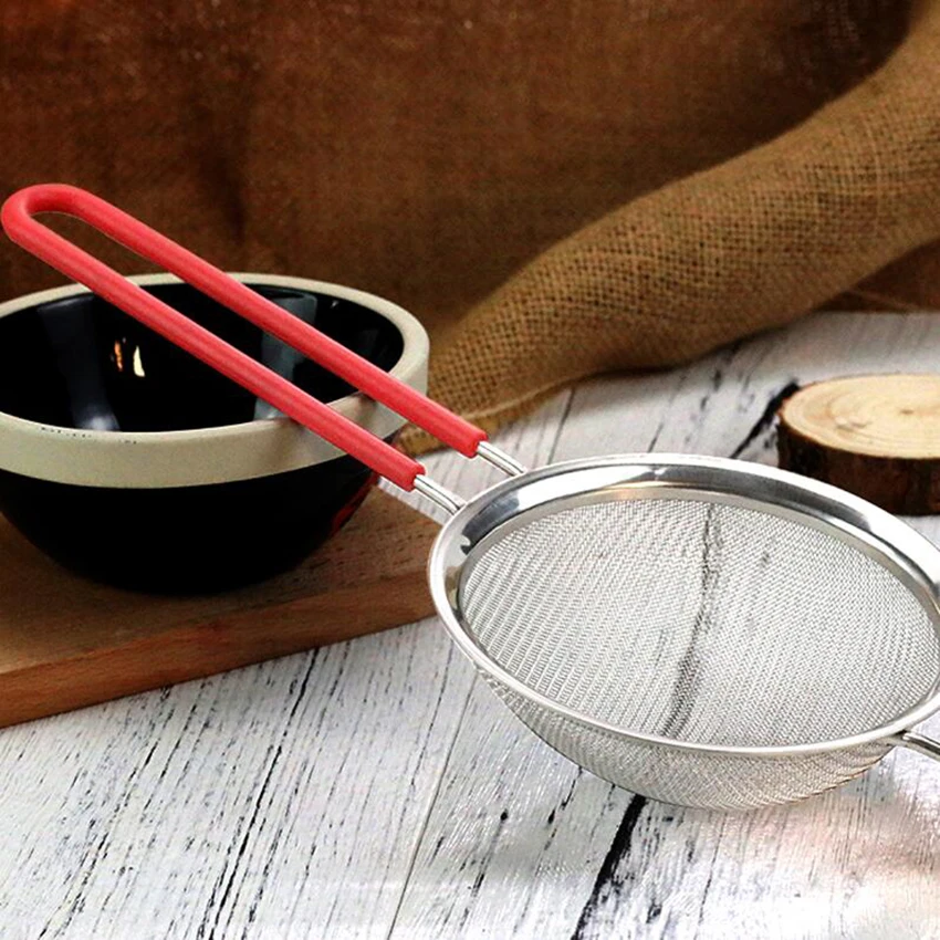 

304 Stainless Steel Fine Mesh Strainer Colander Flour Sieve with Silicone Handle, Juice and Tea Strainer Kitchen Tools