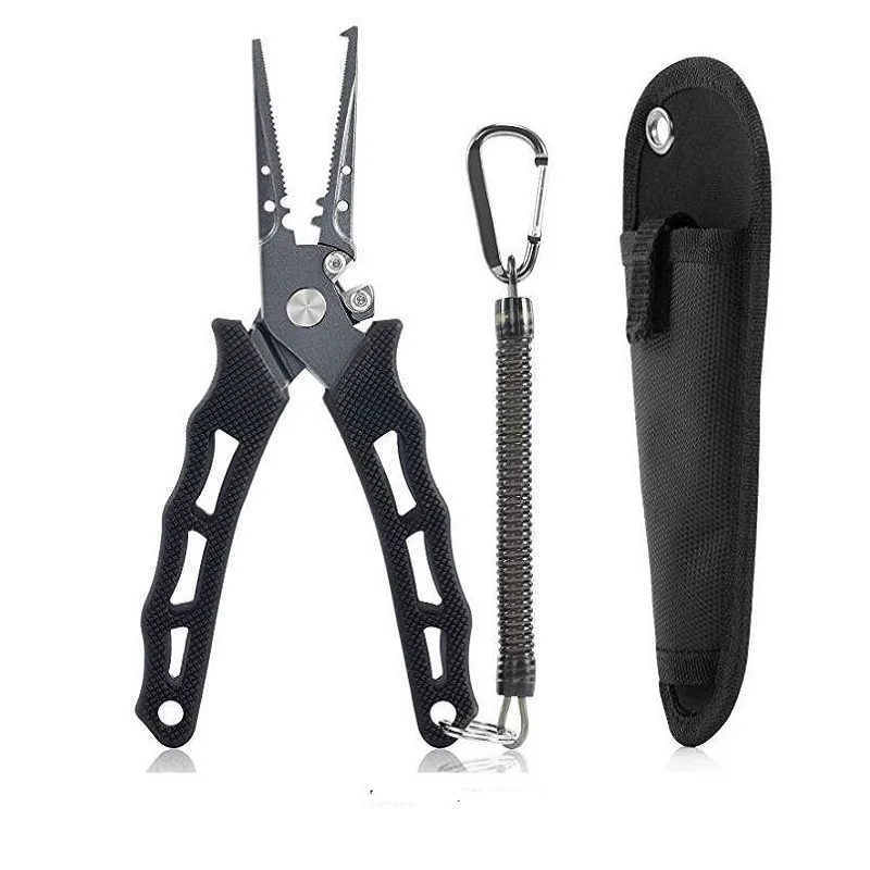 Fishing Pliers Stainless Steel  Hook Removers, Braid Cutters Saltwater Split Ring Fishing Tool with Sheath and Lanyard Tackle