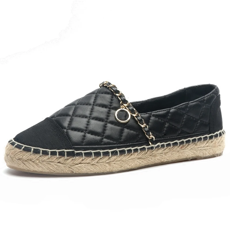 

Chain Women Espadrilles Shoes flat Genuine Leather shoes Woman Casual Loafers High Quality Spring Autumn Big Size 34-42