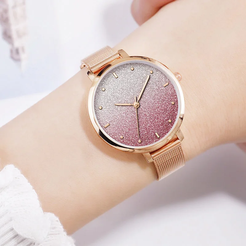 

Women Quartz Watch Ombre Candy Color Dial with Mesh Alloy Strap @M23
