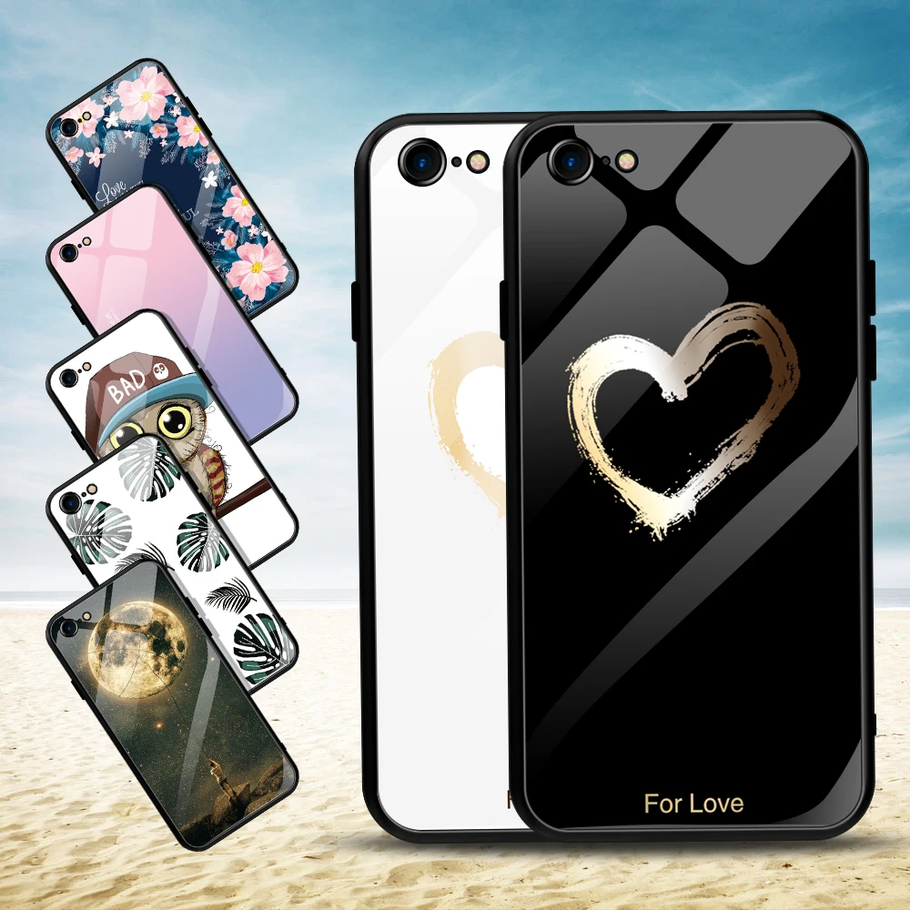 

Colorful Space Moon Patterned Tempered Glass Case For iPhone X 6 6S 7 8 Plus Xr Soft Edge Love Heart Cover For iPhone Xs Max