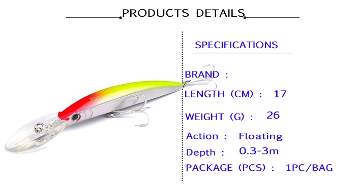 Trout wobblers Trolling Wobbler Fishing lures Minnow 10pcs 17.7cm 27g 1-5m Bass Tuna Deep Seawater Fishing Bait Tackle  (3)
