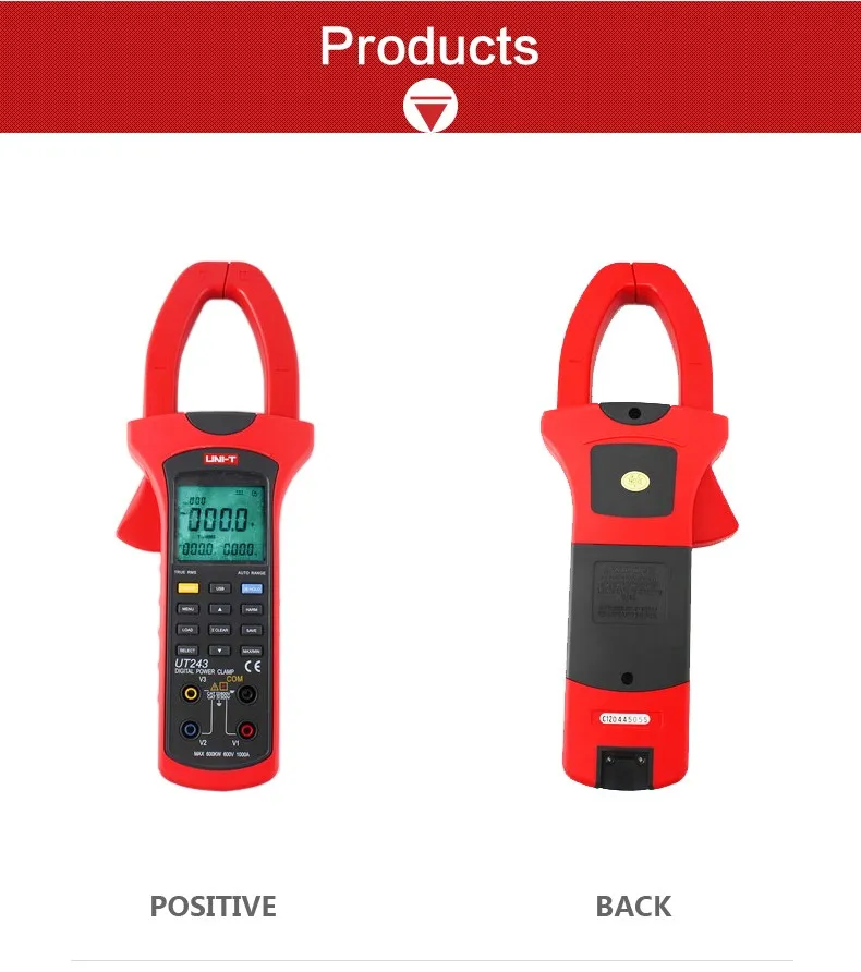UNI-T UT243 мощность и гармоники токовые клещи фазовый фактор измеритель мощности активная энергия USB интерфейс AC Ток Напряжение тест