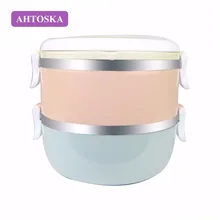 AHTOSKA Открытый Ланч Бокс Портативный Контейнер Еды Обеда Коробка Двух Слоя Для Детей Из Пластика PP И 304 Нержавеющей Стали Инструмент Кухни