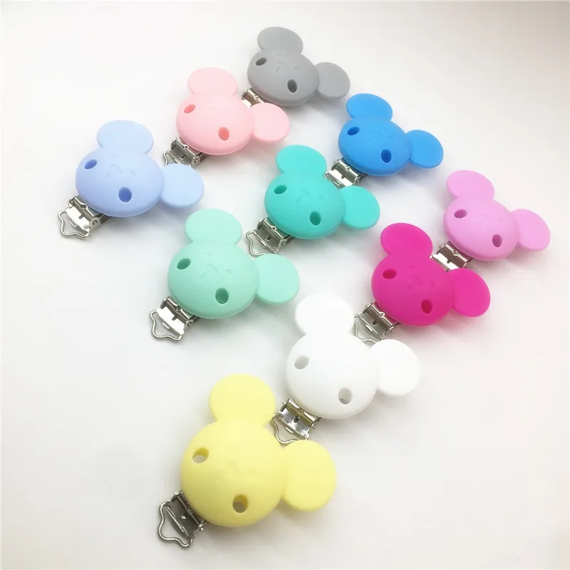 Chenkai 10PCS BPA Free Silicone Mickey Pacifier Dummy Teether Chain Holder Clips DIY Baby Mouse Animal Nursing Toy Accessories